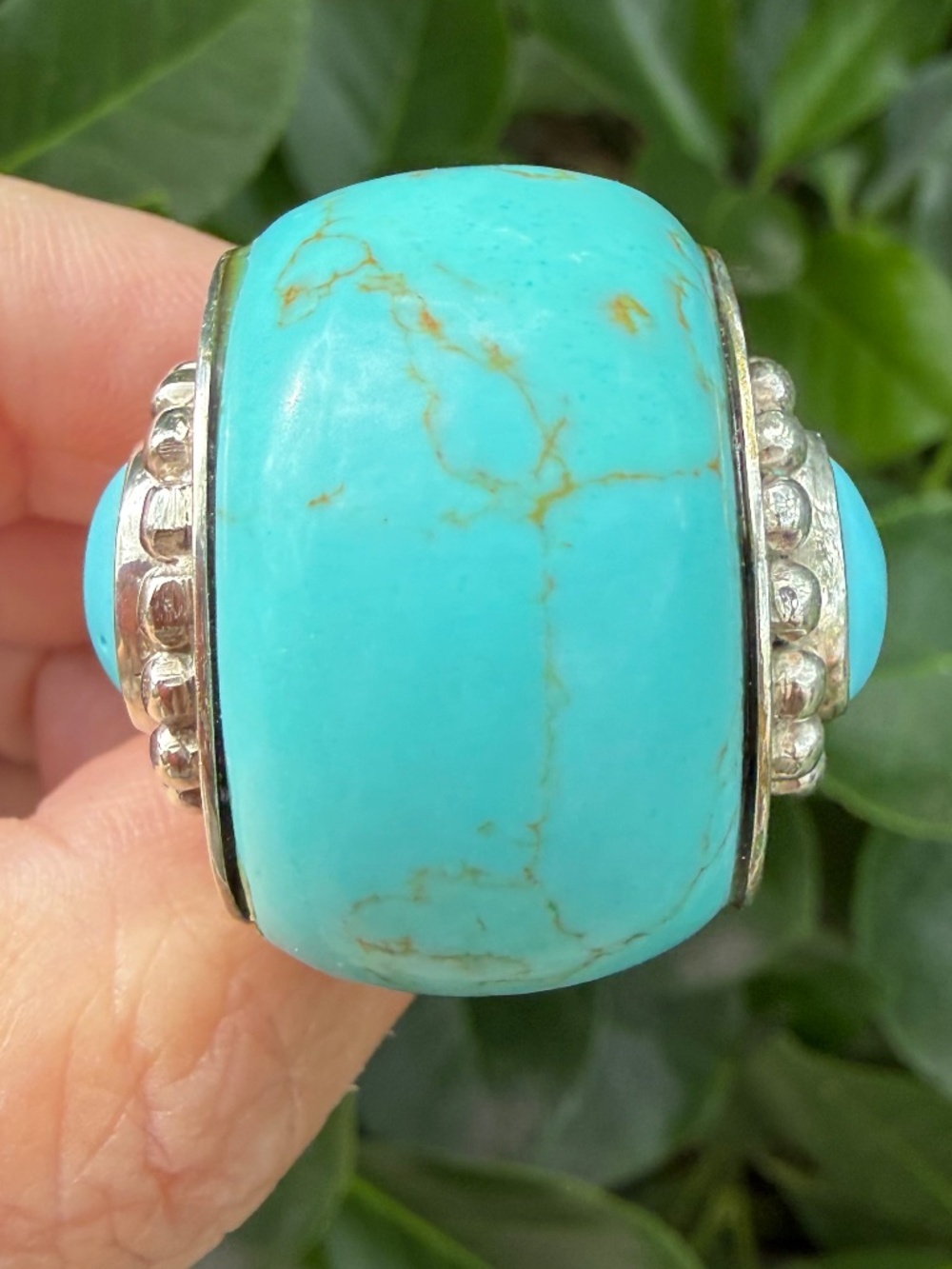 VINTAGE HUGE OVERSIZED TURQUOISE HEAVY STATEMENT RING 925 STERLING SILVER